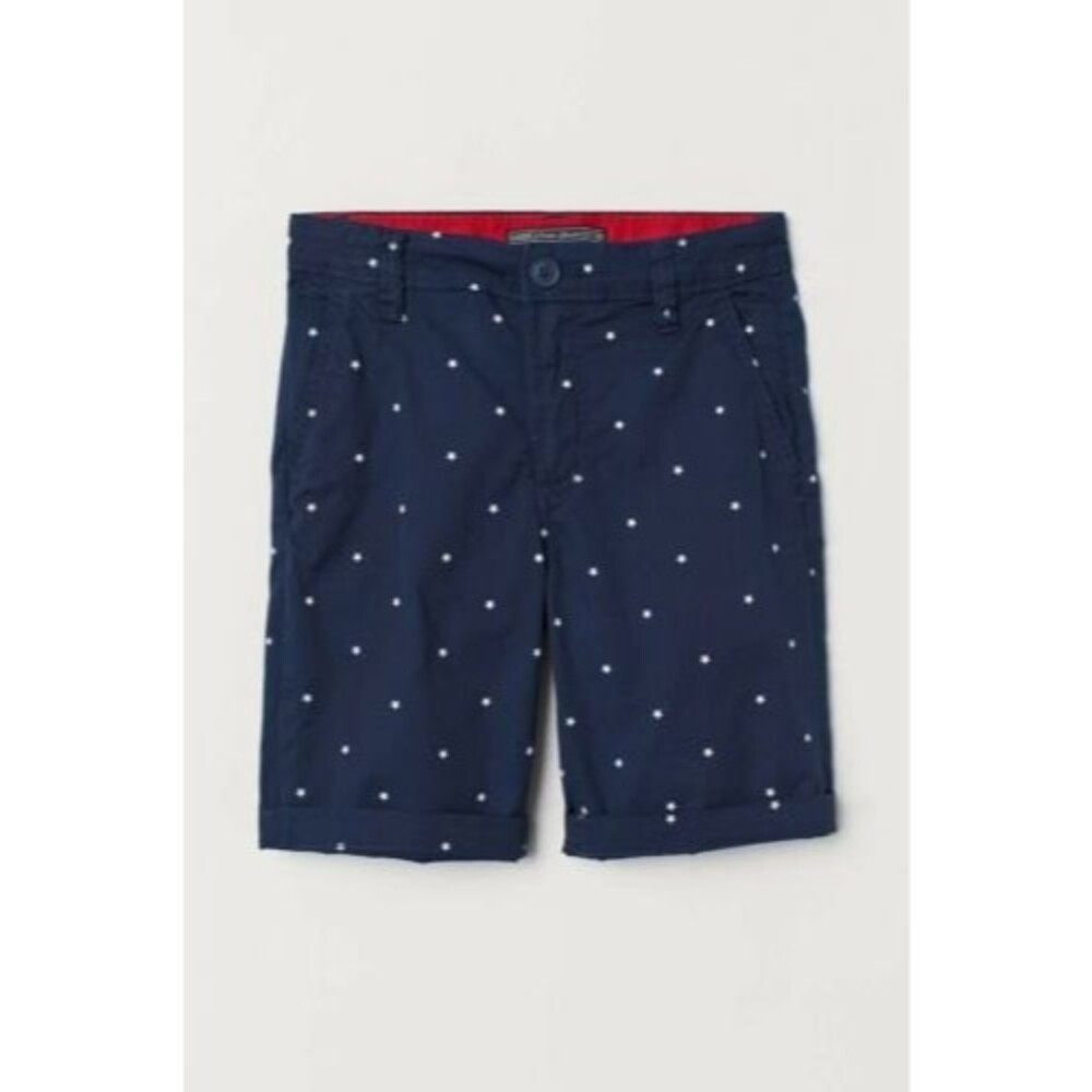 Boys H&M Classic Chino Shorts Blue Sz 12-13 w/white stars and adjustable waist